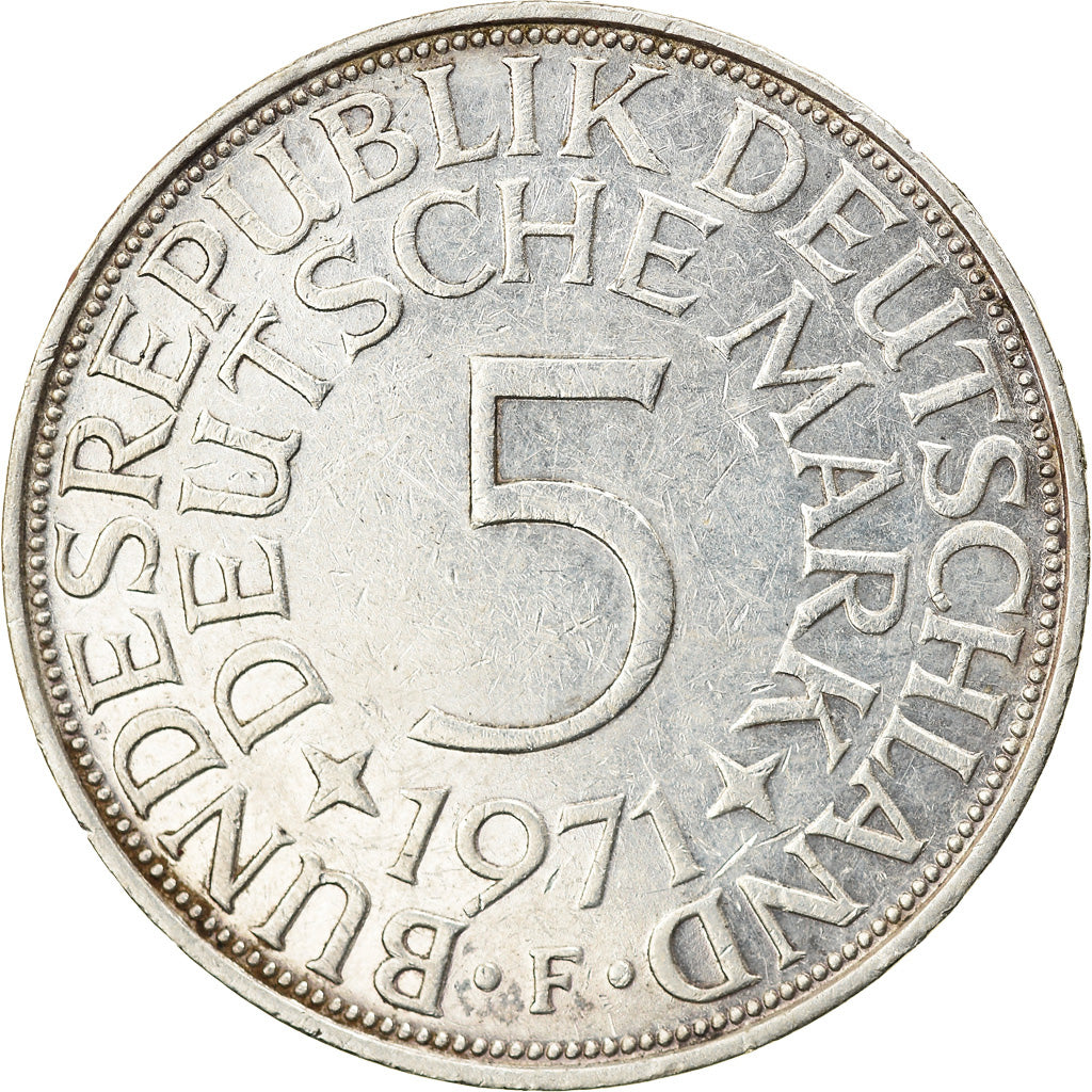 Coin, GERMANY - FEDERAL REPUBLIC, 5 Mark, 1971, Stuttgart, EF(40-45), Silver