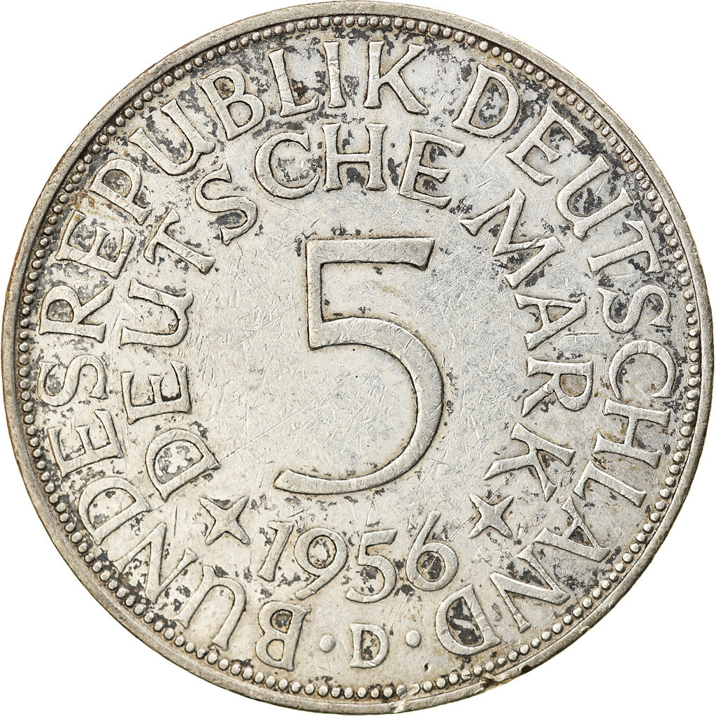 Coin, GERMANY - FEDERAL REPUBLIC, 5 Mark, 1956, Munich, EF(40-45), Silver