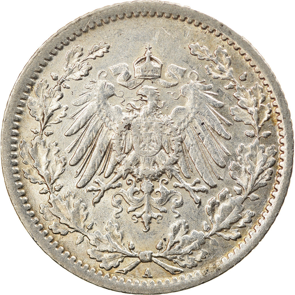 Coin, GERMANY - EMPIRE, 1/2 Mark, 1914, Berlin, EF(40-45), Silver, KM:17
