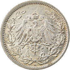 Coin, GERMANY - EMPIRE, 1/2 Mark, 1914, Berlin, EF(40-45), Silver, KM:17