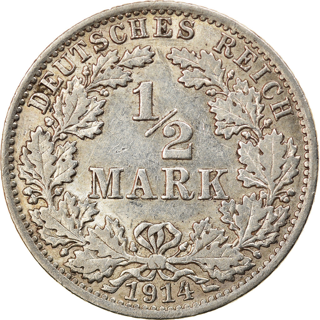 Coin, GERMANY - EMPIRE, 1/2 Mark, 1914, Berlin, EF(40-45), Silver, KM:17