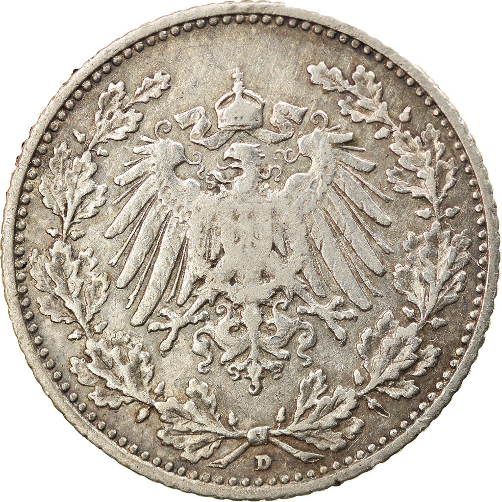 Coin, GERMANY - EMPIRE, 1/2 Mark, 1906, Munich, VF(30-35), Silver, KM:17