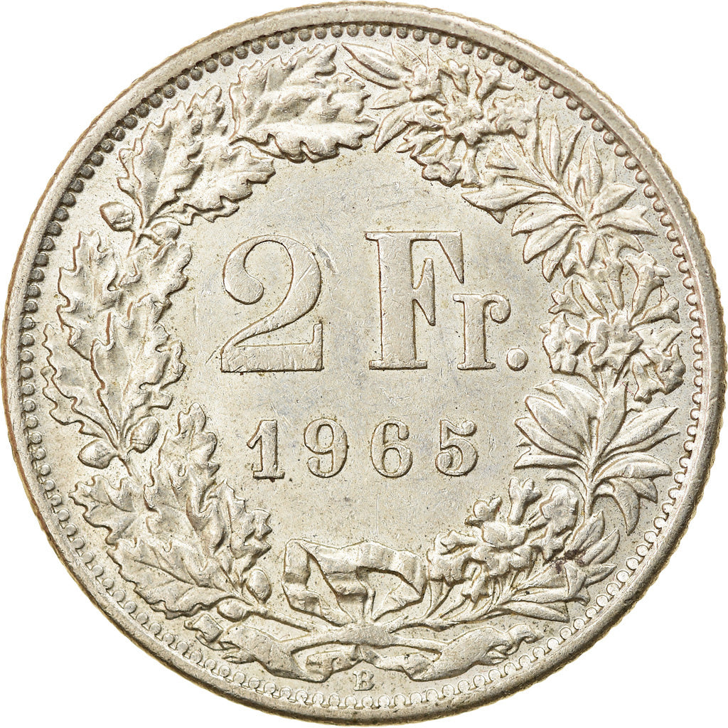 Coin, Switzerland, 2 Francs, 1965, Bern, AU(50-53), Silver, KM:21