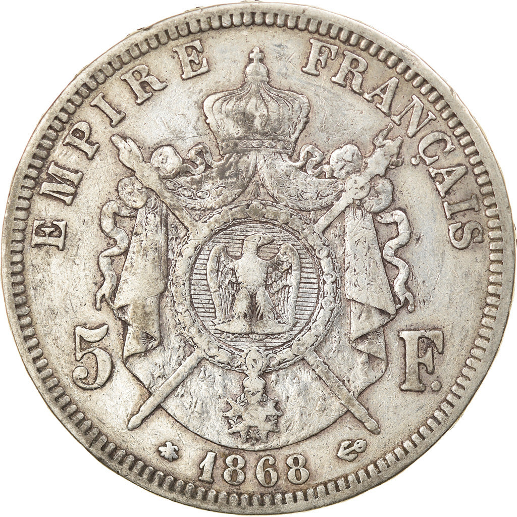 Moneta, Francja, Napoleon III, Napoléon III, 5 Francs, 1868, Paris, VF(30-35)
