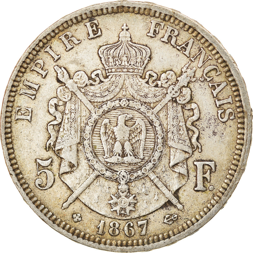Coin, France, Napoléon III, 5 Francs, 1867, Strasbourg, EF(40-45), Silver