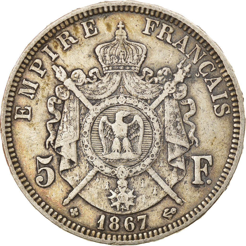 Coin, France, Napoléon III, 5 Francs, 1867, Strasbourg, EF(40-45), Silver