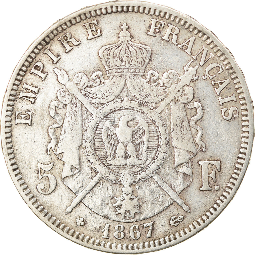 Coin, France, Napoléon III, 5 Francs, 1867, Strasbourg, EF(40-45), Silver