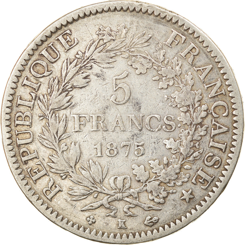 Moneda, Francia, Hercule, 5 Francs, 1875, Bordeaux, MBC, Plata, KM:820.2