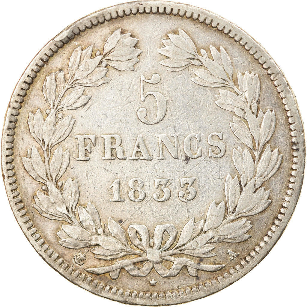 Coin, France, Louis-Philippe, 5 Francs, 1833, Paris, EF(40-45), Silver, KM:749.1