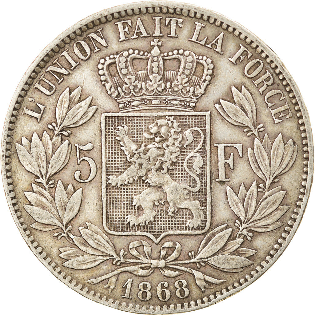 Coin, Belgium, Leopold II, 5 Francs, 5 Frank, 1868, EF(40-45), Silver, KM:24