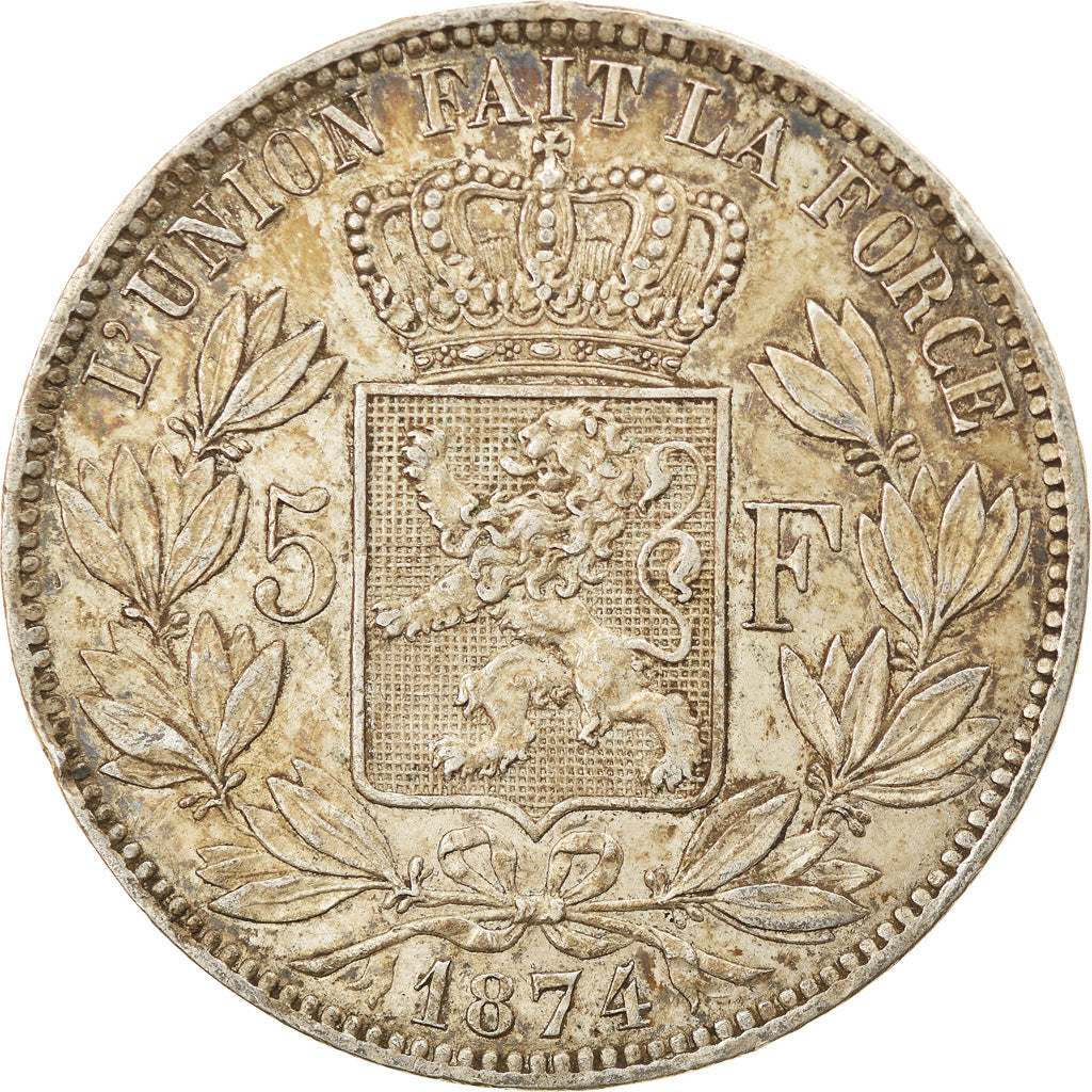 Coin, Belgium, Leopold II, 5 Francs, 5 Frank, 1874, EF(40-45), Silver, KM:24