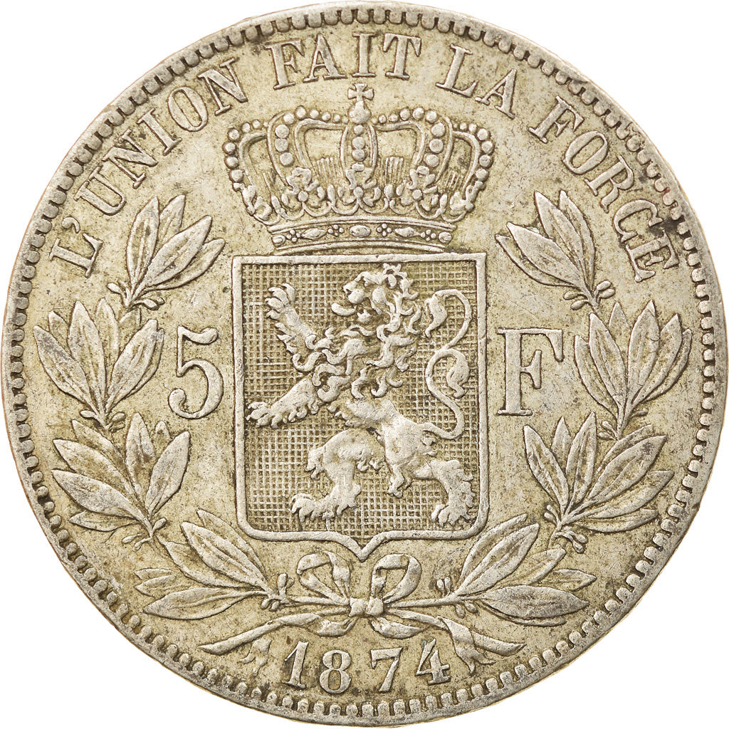 Coin, Belgium, Leopold II, 5 Francs, 5 Frank, 1874, EF(40-45), Silver, KM:24