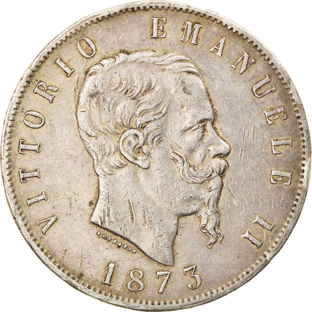 Münze, Italien, Vittorio Emanuele II, 5 Lire, 1873, Milan, SS, Silber, KM:8.3