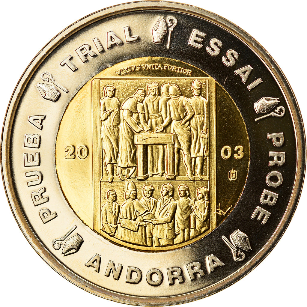 Andorra, medaglia, 2 E, Essai-Trial, 2003, Exonumia, FDC, Bi-metallico