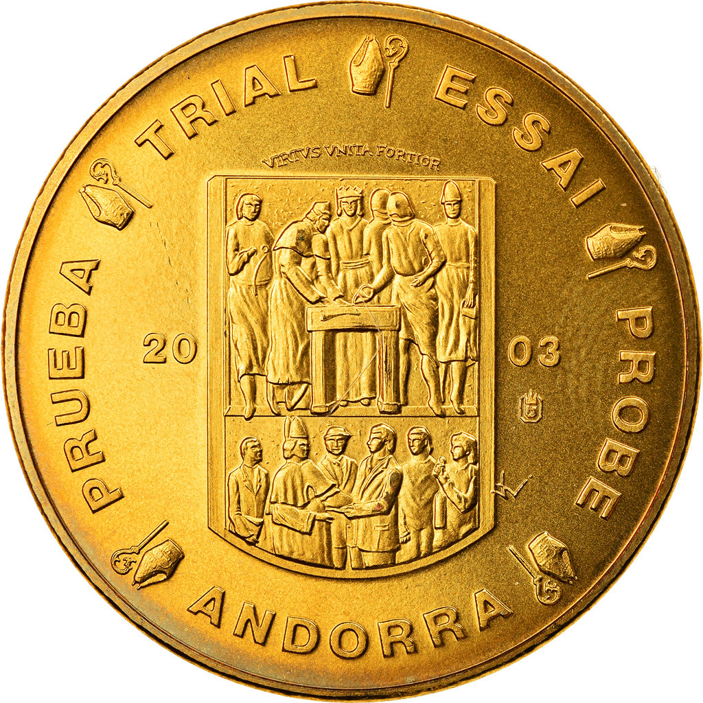 Andorra, medaglia, 50 C, Essai Trial, 2003, Exonumia, FDC, Doratura in