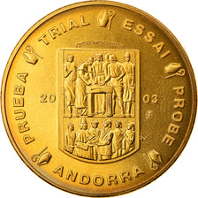 Andorra, medaglia, 50 C, Essai Trial, 2003, Exonumia, FDC, Doratura in