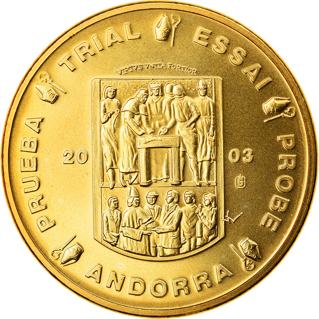 Andorra, Medal, 20 C, Essai-Trial, 2003, Exonumia, MS(65-70), Copper-Nickel Gilt