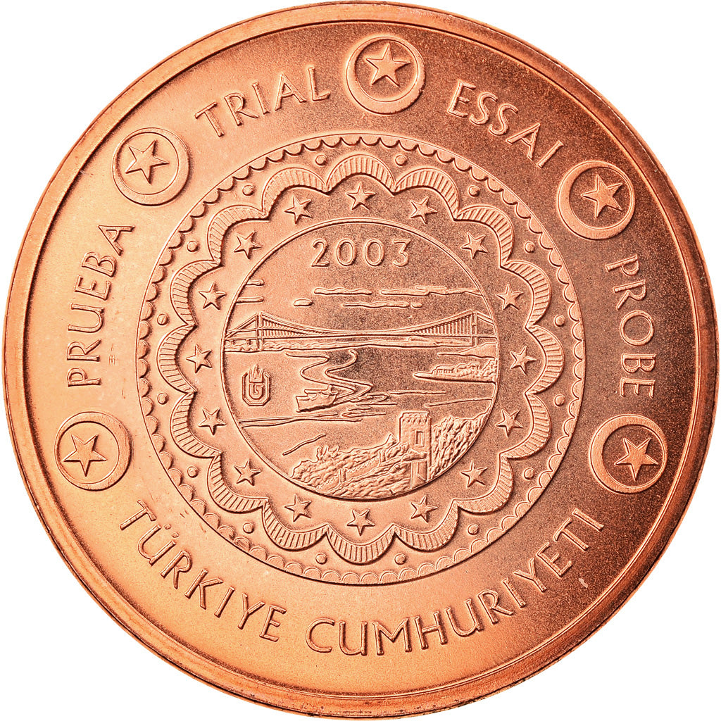 Turquia, Medal, 2 C, Essai Trial, 2003, Exonumia, MS(65-70), Aço Cromado a