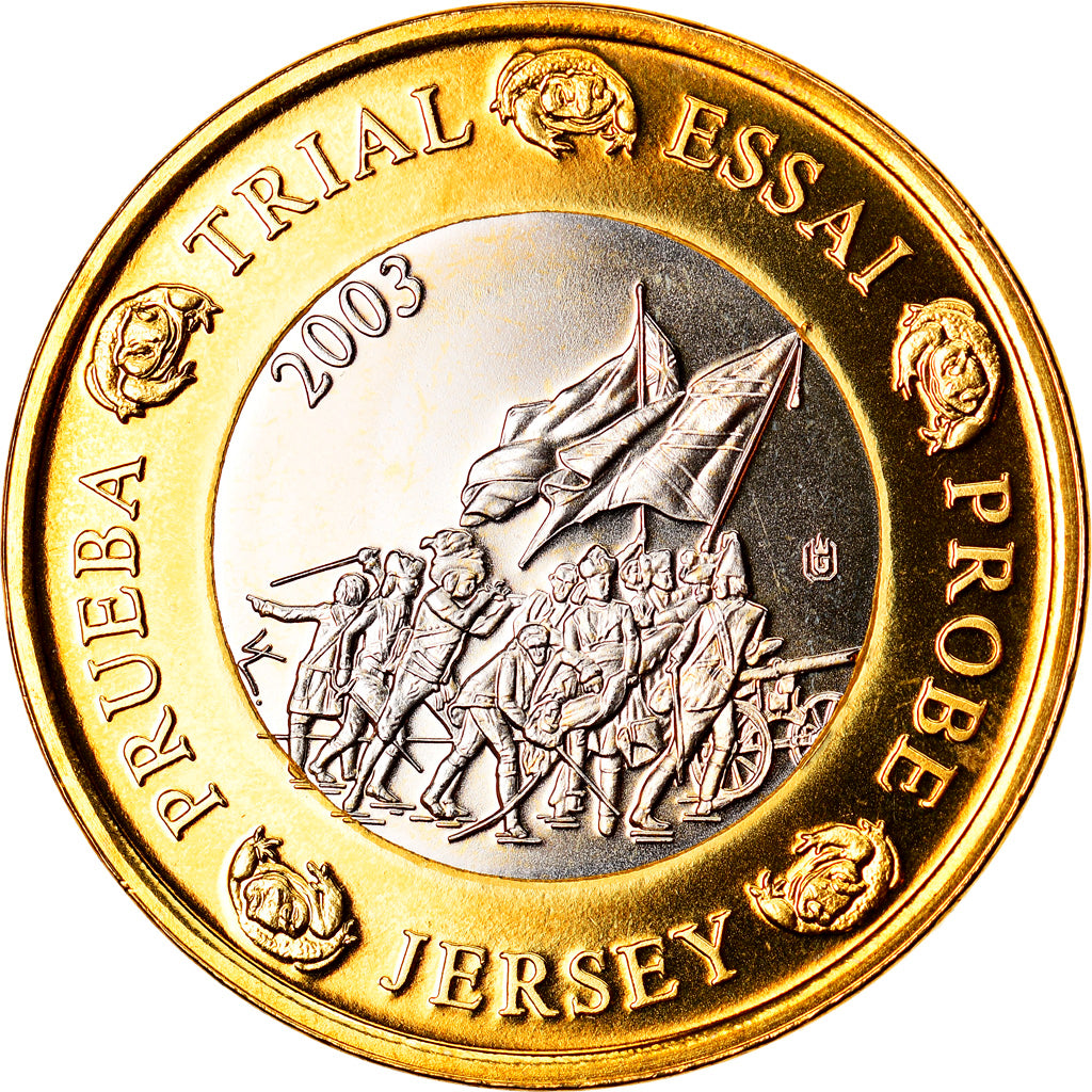 Jersey, Medal, 1 E, Essai-Trial, 2003, Exonumia, MS(65-70), Bi-Metallic