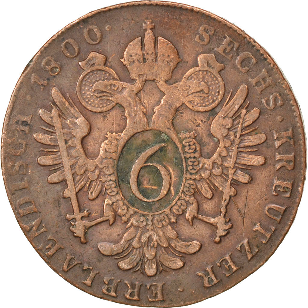AUSTRIA, 6 Kreuzer, 1800, Kremnitz, KM #2128, VF(30-35), Copper, 12.42