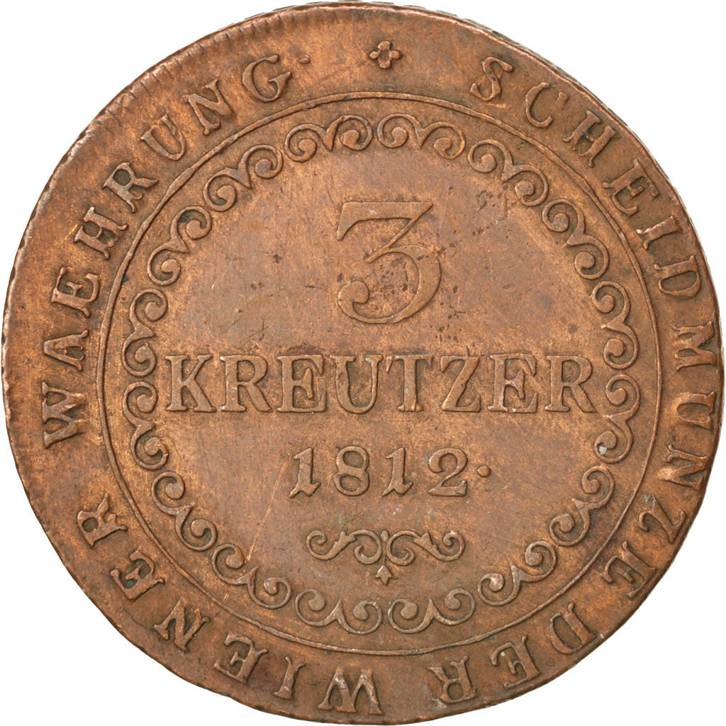 AUSTRIA, 3 Kreuzer, 1812, Schmollnitz, KM #2116, VF(30-35), Copper, 33, 13.89