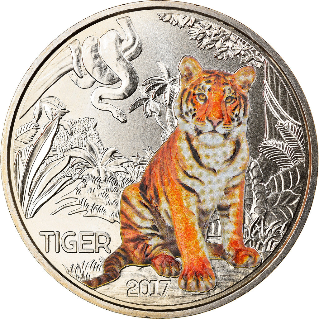 Austria, 3 Euro, The Tiger, 2017, Colourized, MS(65-70), Copper-nickel
