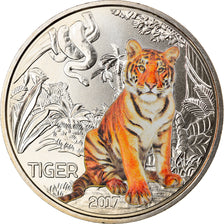 Austria, 3 Euro, The Tiger, 2017, Colourized, MS(65-70), Copper-nickel