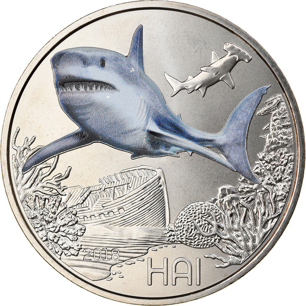 Austria, 3 Euro, The Shark, 2018, Colourized, MS(65-70), Copper-nickel