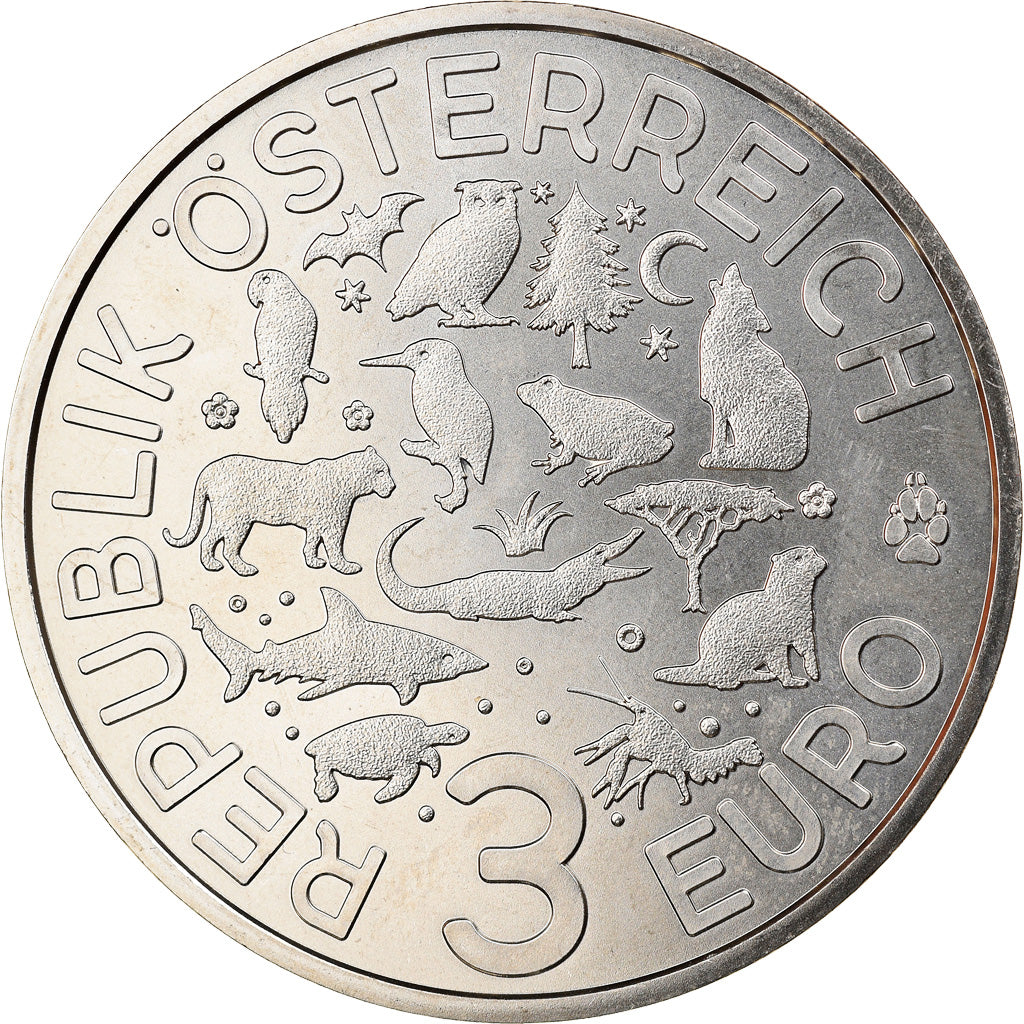 Austria, 3 Euro, The Shark, 2018, Colourized, MS(65-70), Copper-nickel