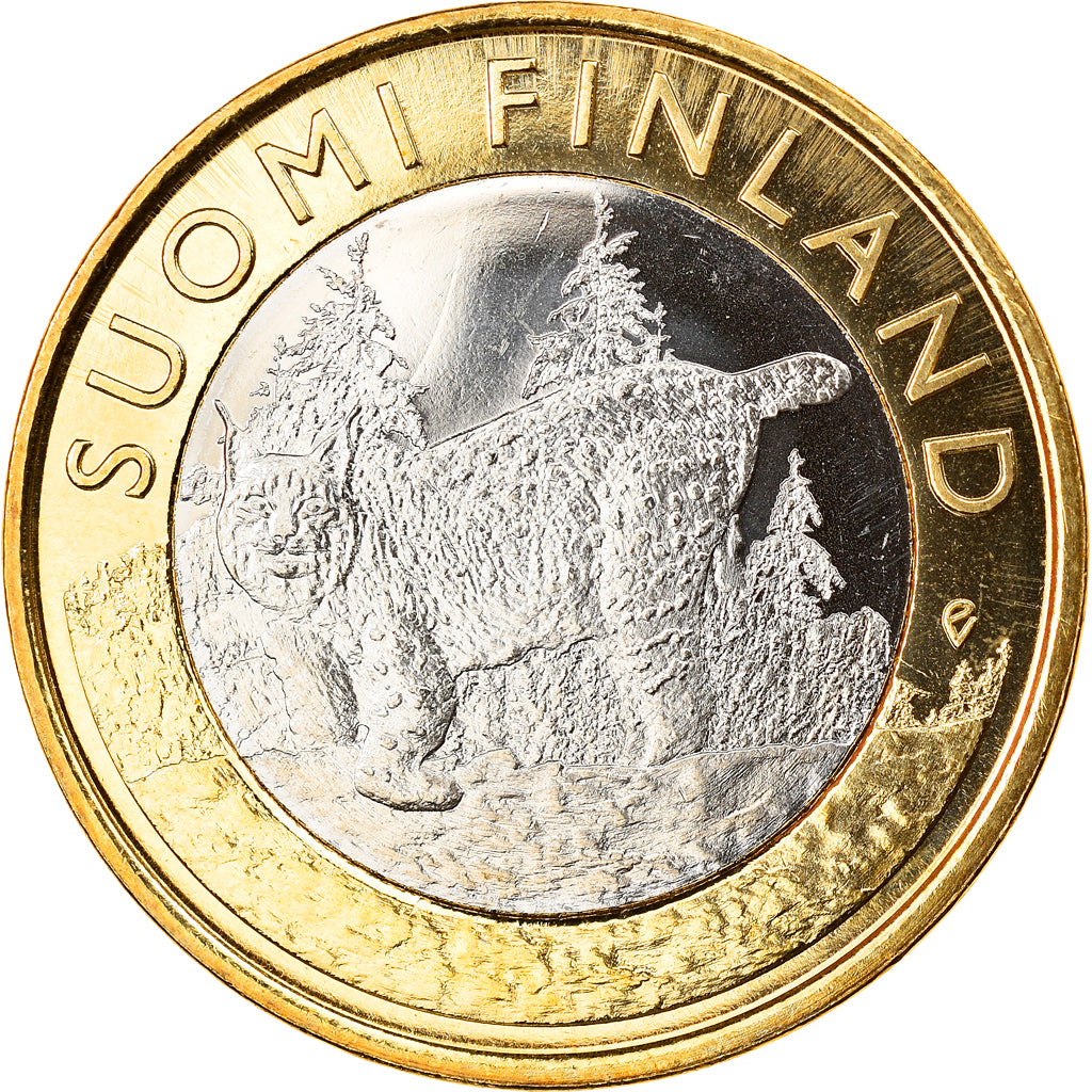 Finland, 5 Euro, Le lynx boréal en Häme, 2015, MS(63), Bi-Metallic