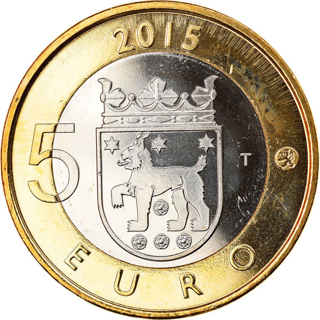 Finland, 5 Euro, Le lynx boréal en Häme, 2015, MS(63), Bi-Metallic