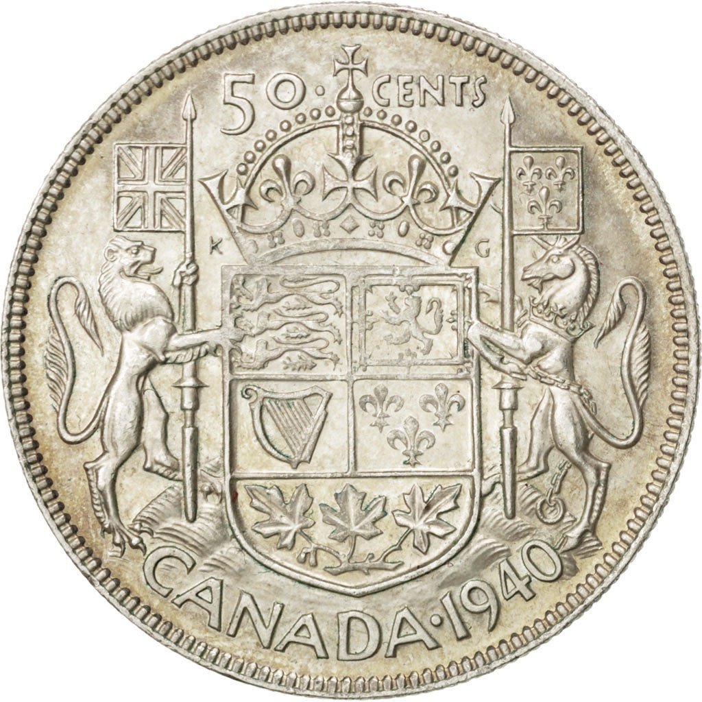 CANADA, 50 Cents, 1940, Royal Canadian Mint, KM #36, AU(55-58), Silver, 29.72,..