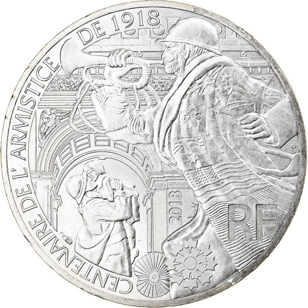 France, 10 Euro, Centenaire de l'Armistice, 2018, MS(64), Silver