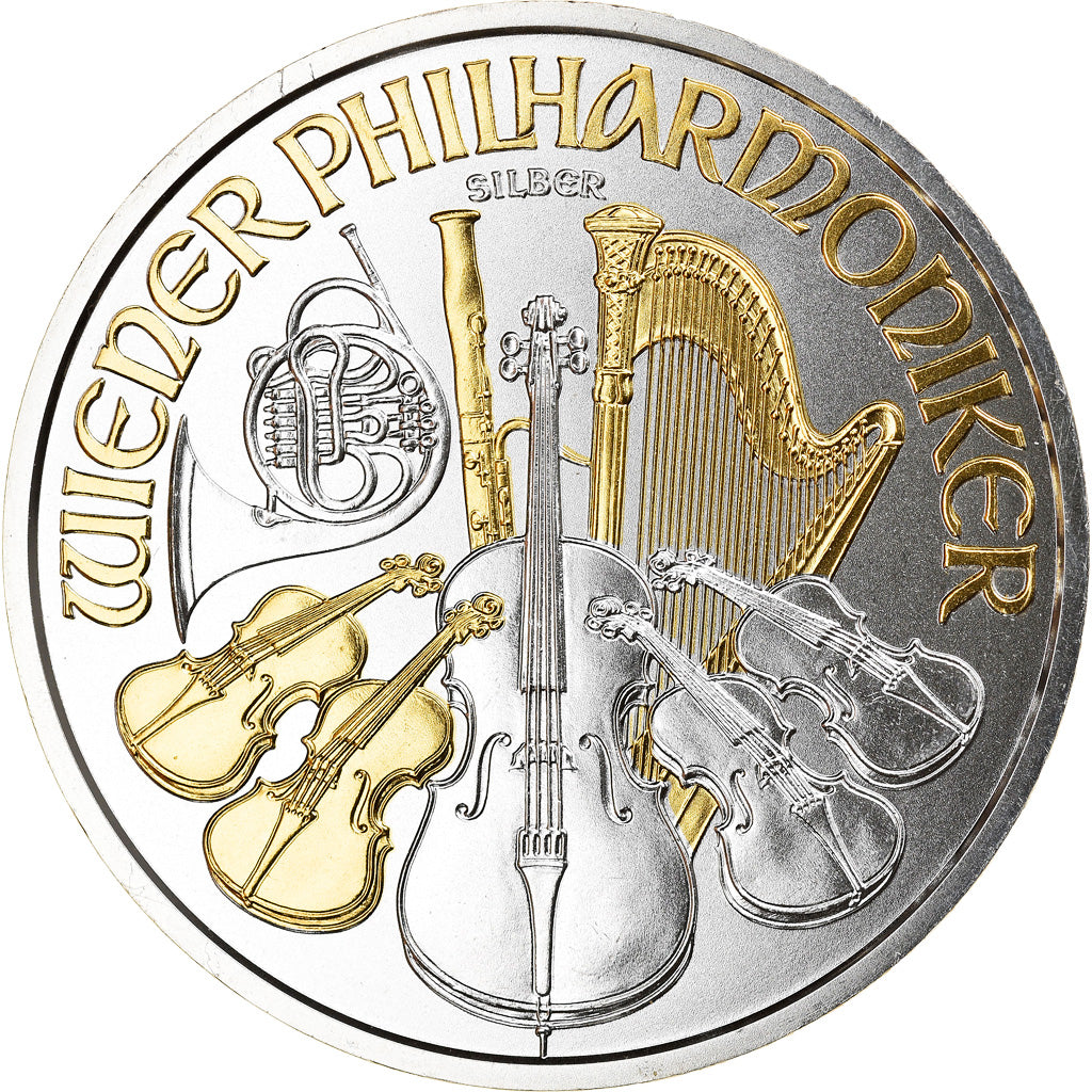 Coin, Austria, Philharmonic Orchestra, 1,5 Euro, 2018, golden, MS(65-70), Silver