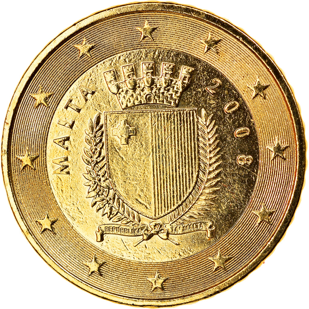 Malta, 50 Euro Cent, 2008, Paris, gold-plated coin, MS(63), Brass, KM:130