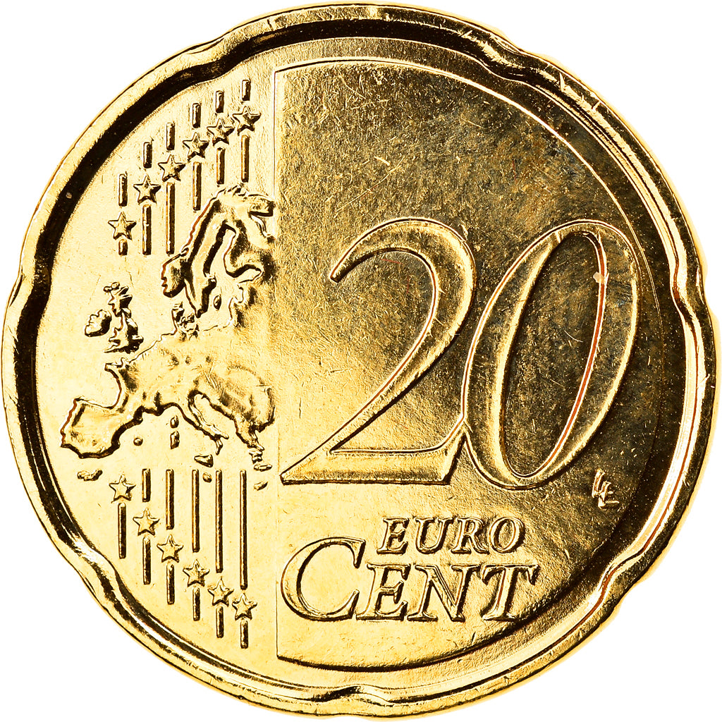 Malta, 20 Euro Cent, 2008, Paris, gold-plated coin, MS(63), Mosiądz, KM:129