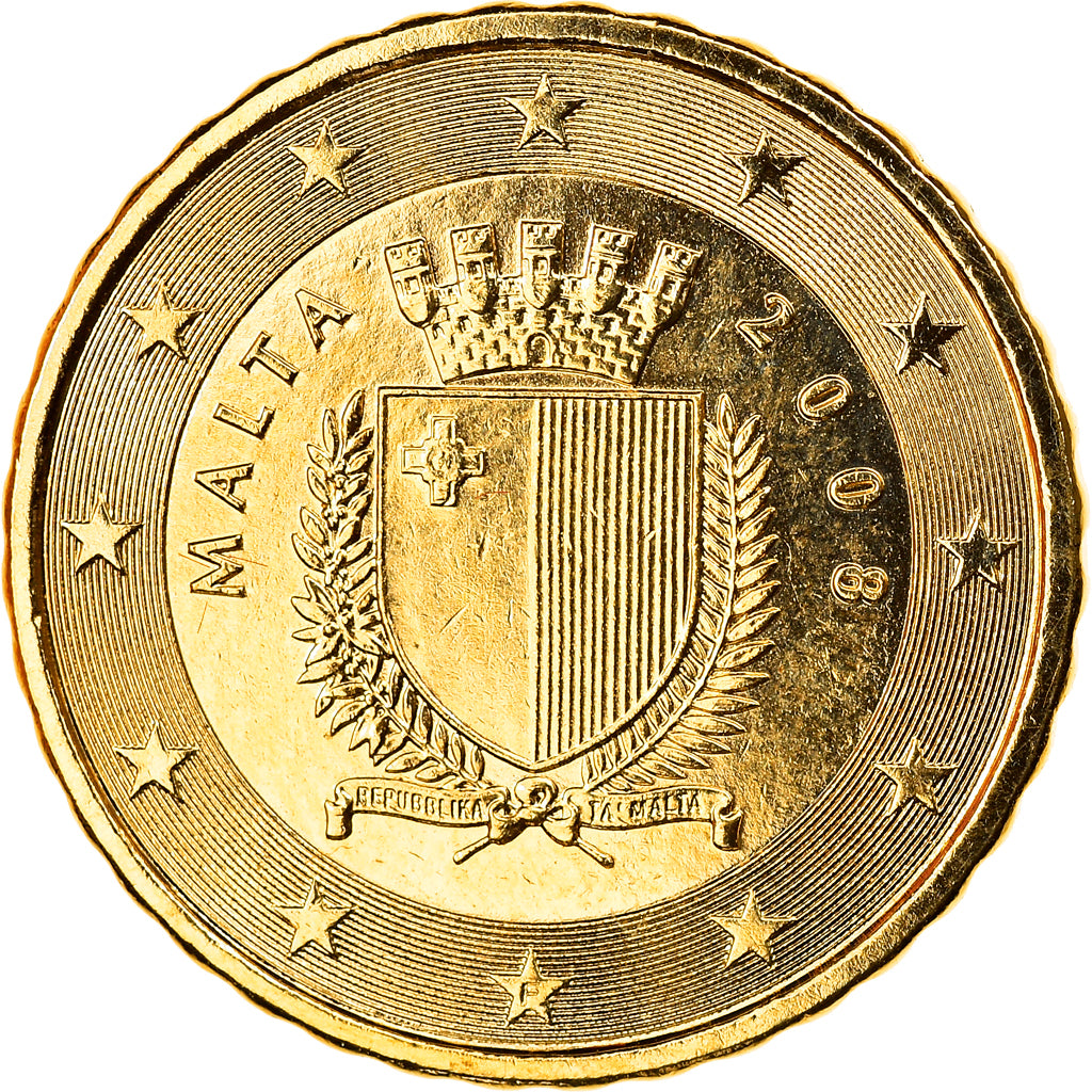 Malta, 10 Euro Cent, 2008, Paris, gold-plated coin, UNC-, Tin, KM:128