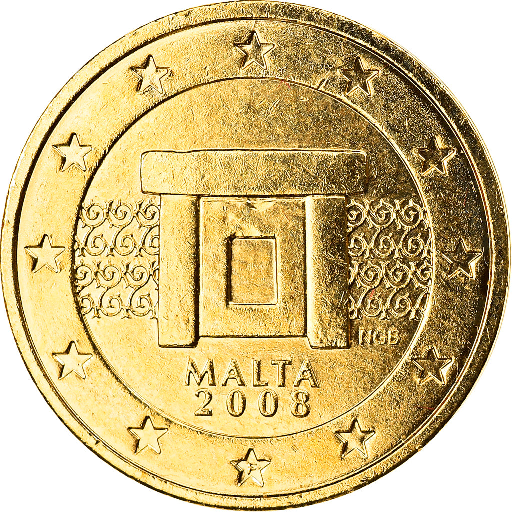 Malta, 2 Euro Cent, 2008, Paris, gold-plated coin, MS(63), Copper Plated Steel