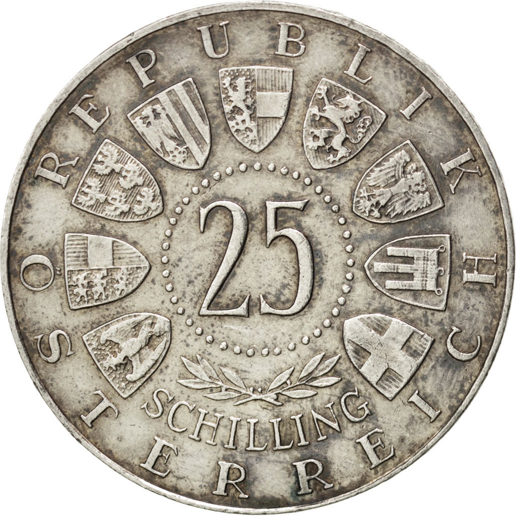 AUSTRIA, 25 Schilling, 1961, KM #2891, AU(55-58), Silver, 30, 13.03