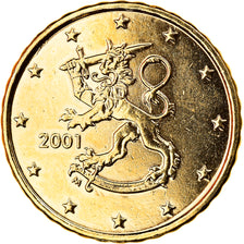 Finland, 10 Euro Cent, 2001, Vantaa, gold-plated coin, MS(64), Brass, KM:101