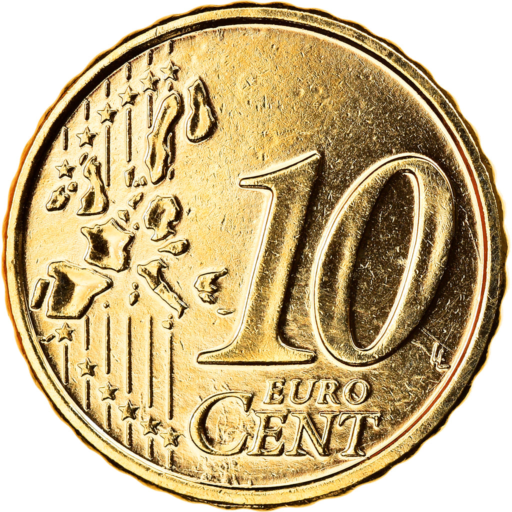 Finland, 10 Euro Cent, 2001, Vantaa, gold-plated coin, MS(64), Brass, KM:101