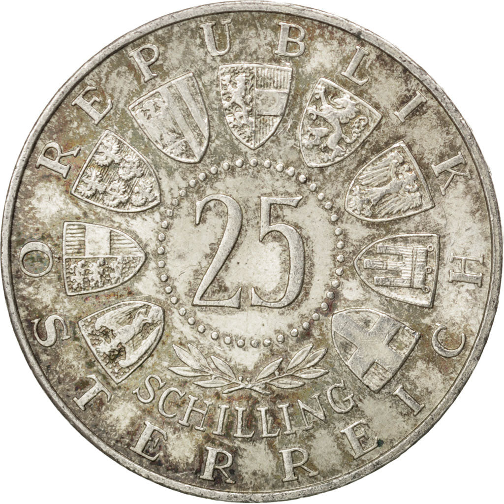 AUSTRIA, 25 Schilling, 1956, KM #2881, AU(55-58), Silver, 30.2, 13.04