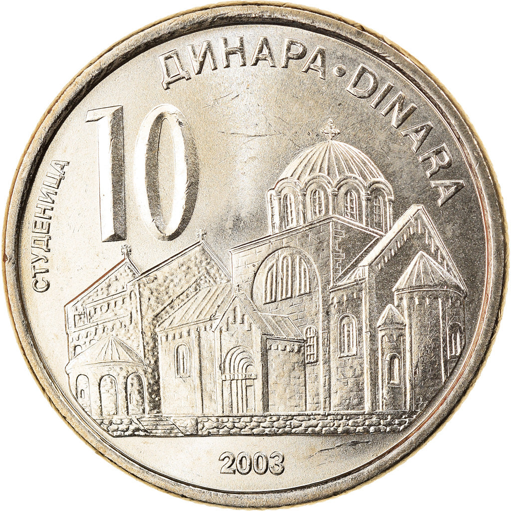 Coin, Serbia, 10 Dinara, 2003, MS(64), Copper-Nickel-Zinc, KM:37