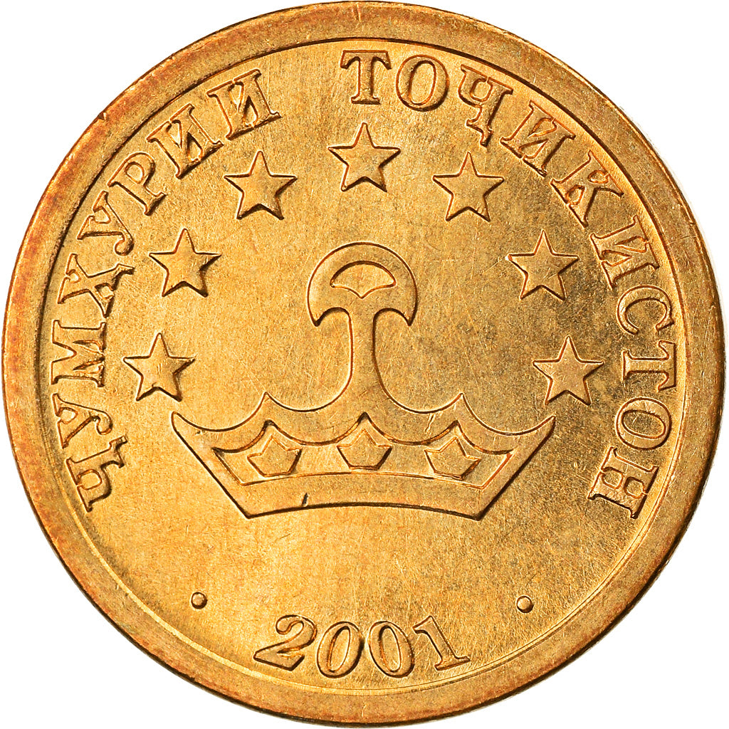 Coin, Tajikistan, 5 Drams, 2001, St. Petersburg, MS(64), Brass Clad Steel