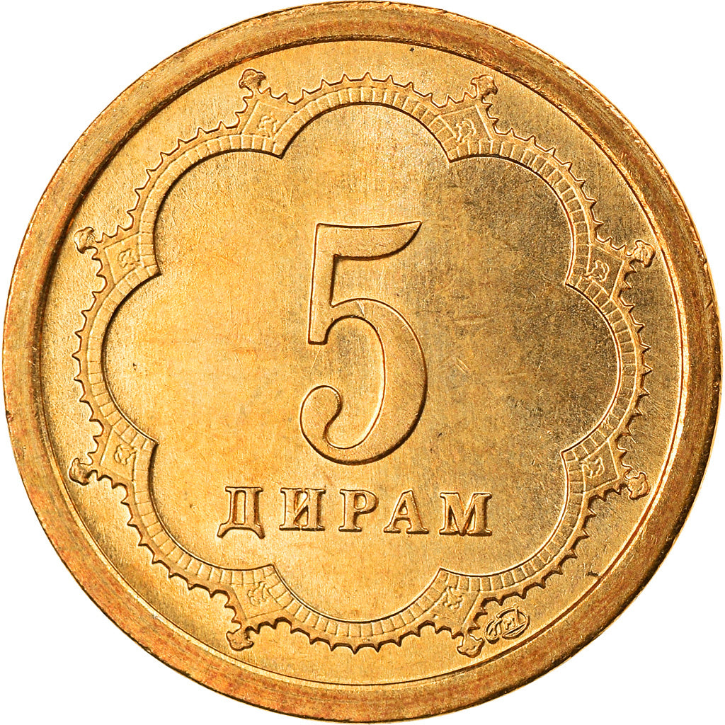 Coin, Tajikistan, 5 Drams, 2001, St. Petersburg, MS(64), Brass Clad Steel
