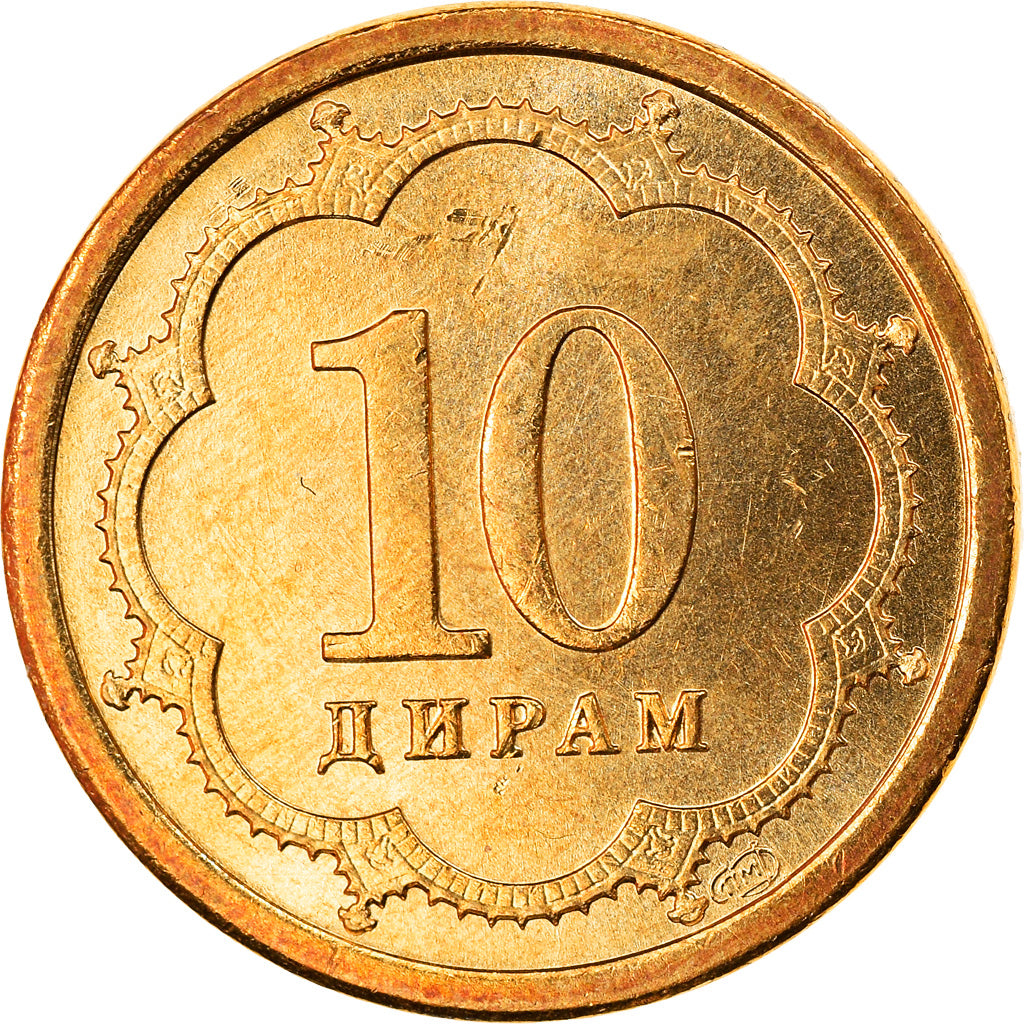 Monnaie, Tajikistan, 10 Drams, 2001, St. Petersburg, SPL+, Brass Clad Steel