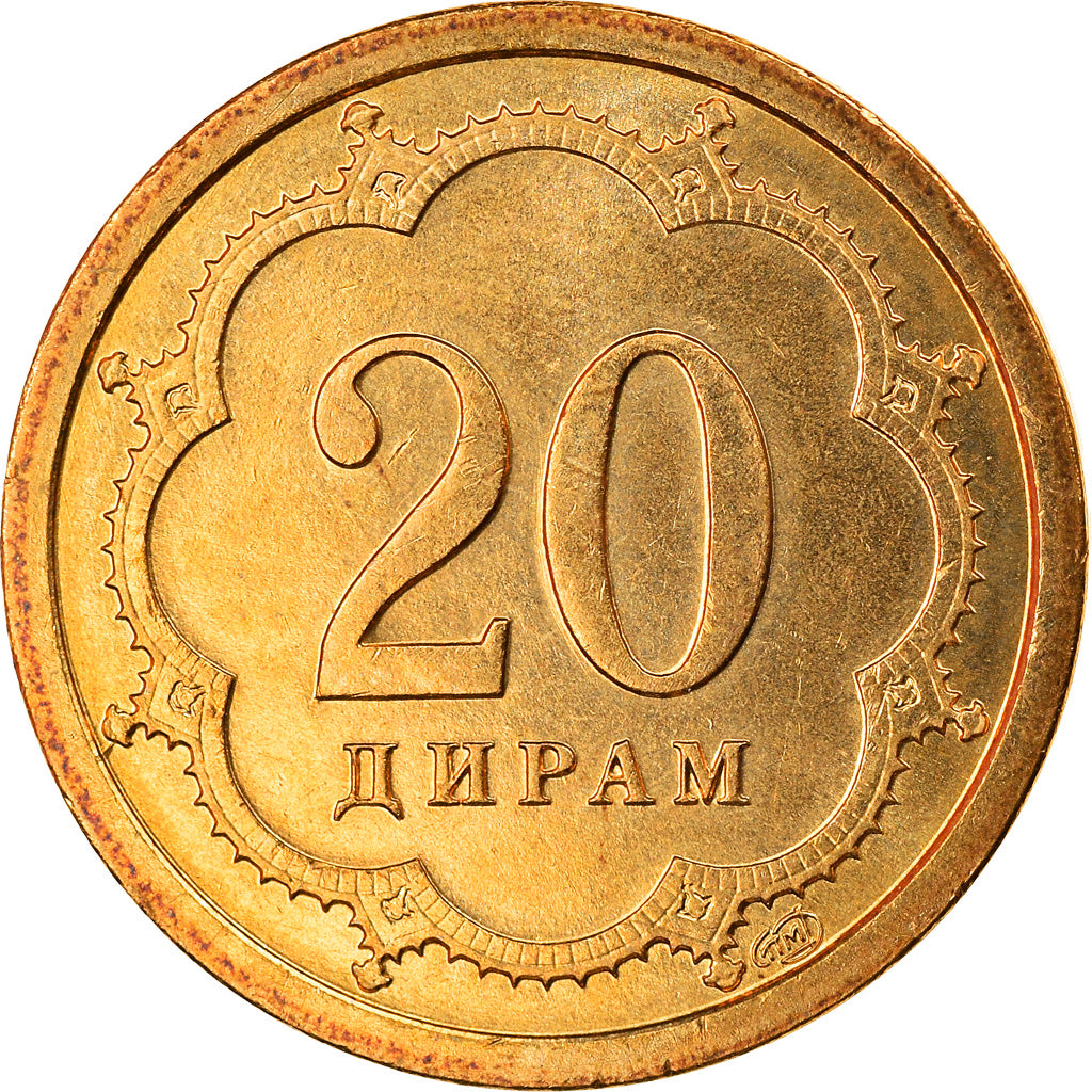 Coin, Tajikistan, 20 Drams, 2001, St. Petersburg, MS(65-70), Brass Clad Steel