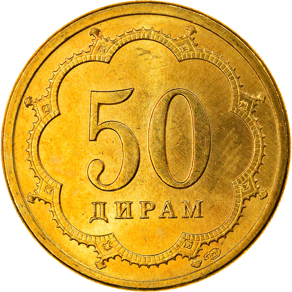 Monnaie, Tajikistan, 50 Drams, 2001, St. Petersburg, SPL+, Laiton, KM:6.1