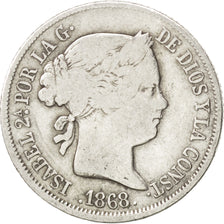 SPAIN, 40 Centimos, 1868, KM #628.2, F(12-15), Silver, 5.05