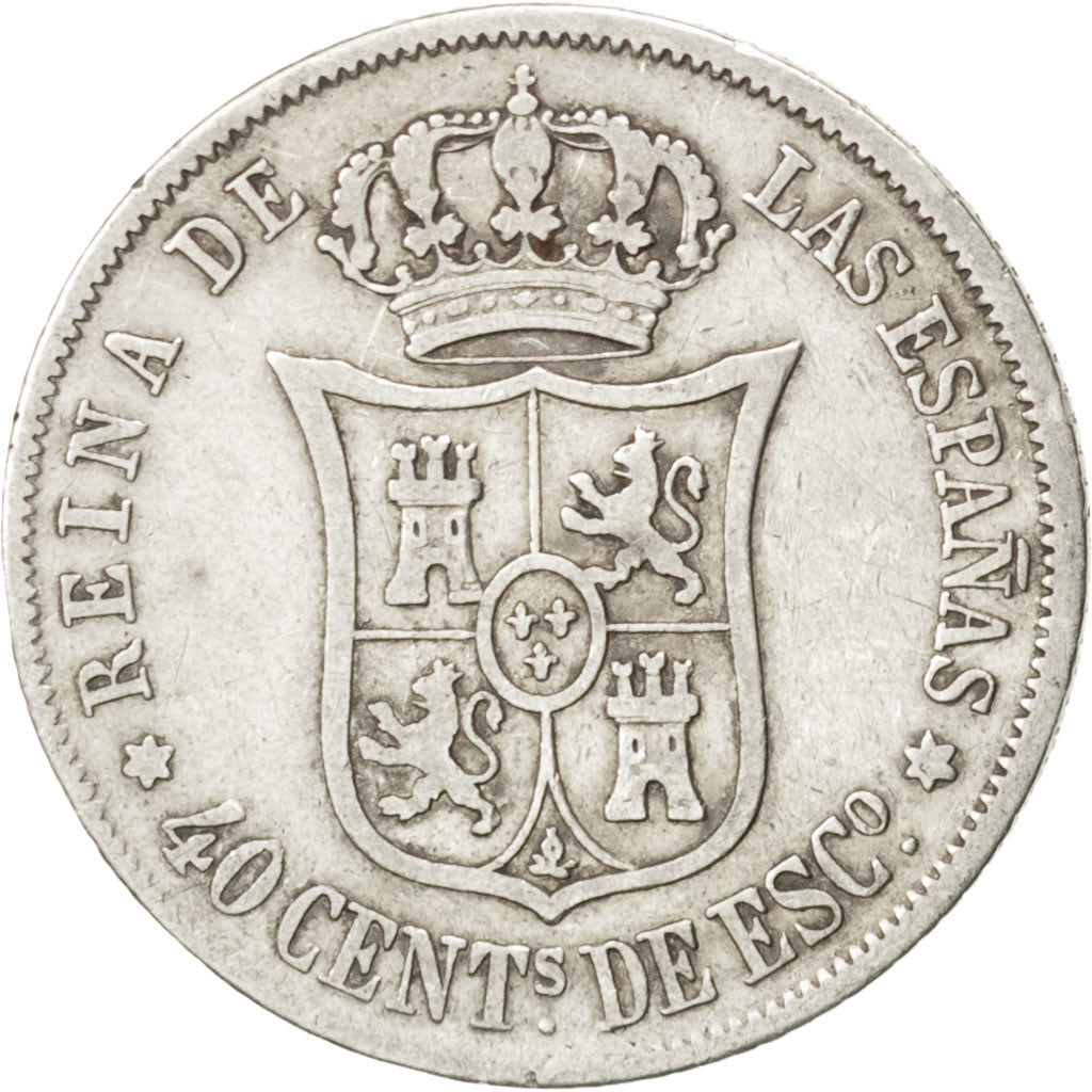 SPAIN, 40 Centimos, 1868, KM #628.2, F(12-15), Silver, 5.05